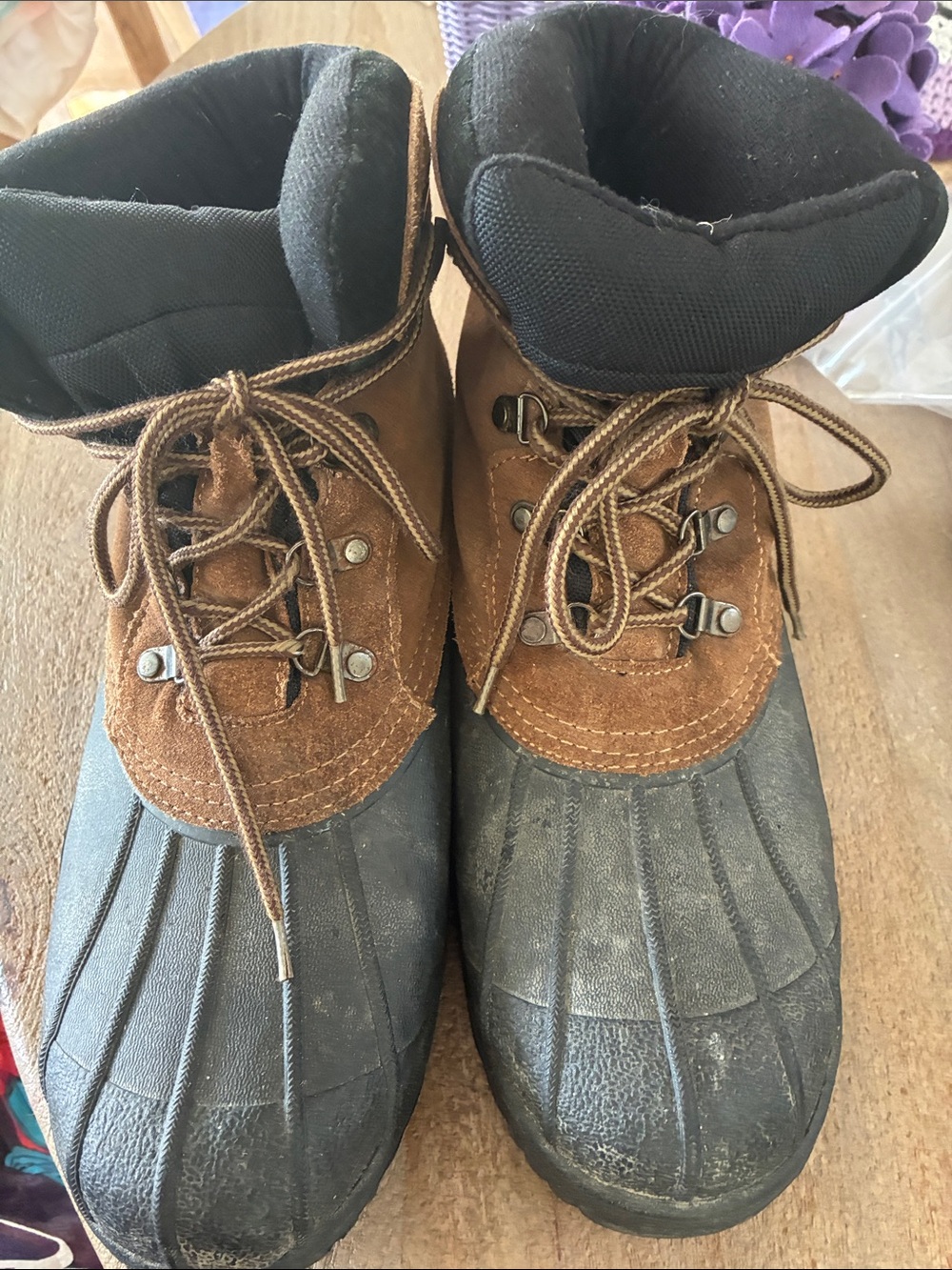 Men's Brown and Black Waterproof Duck Boots - Classic Lace-Up